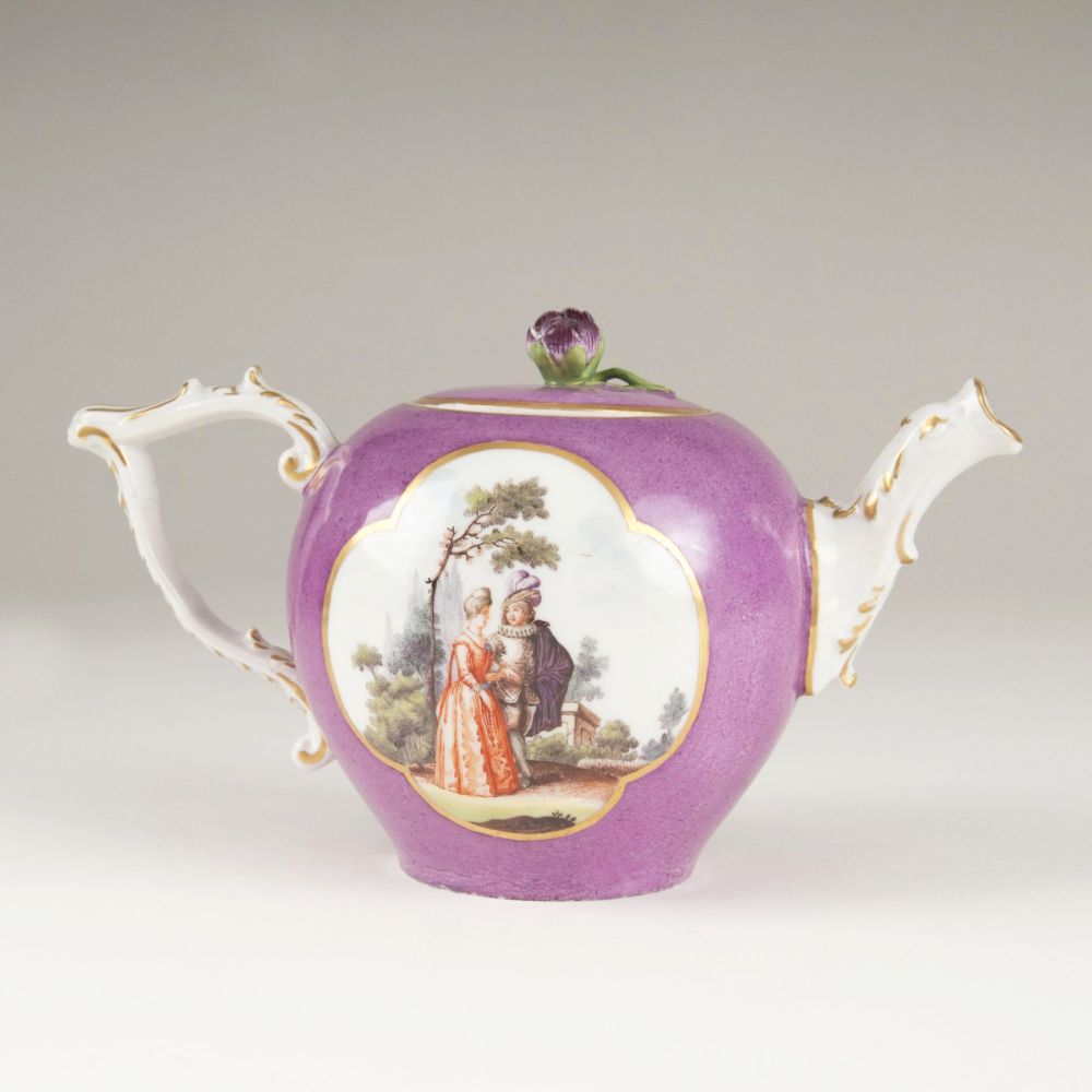 A Teapot with Purple Ground and Watteau Painting - image 2