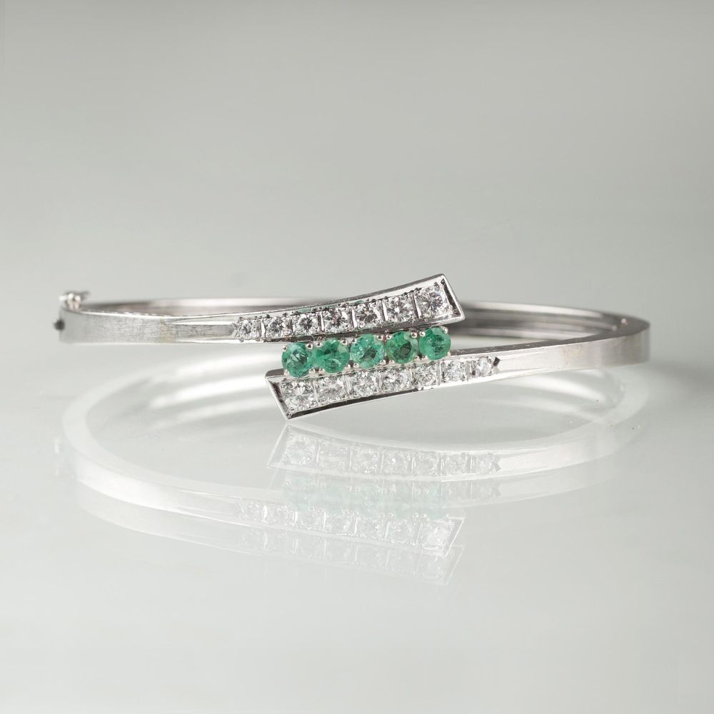 A Gold Brangle Bracelet with Emeralds and Diamonds