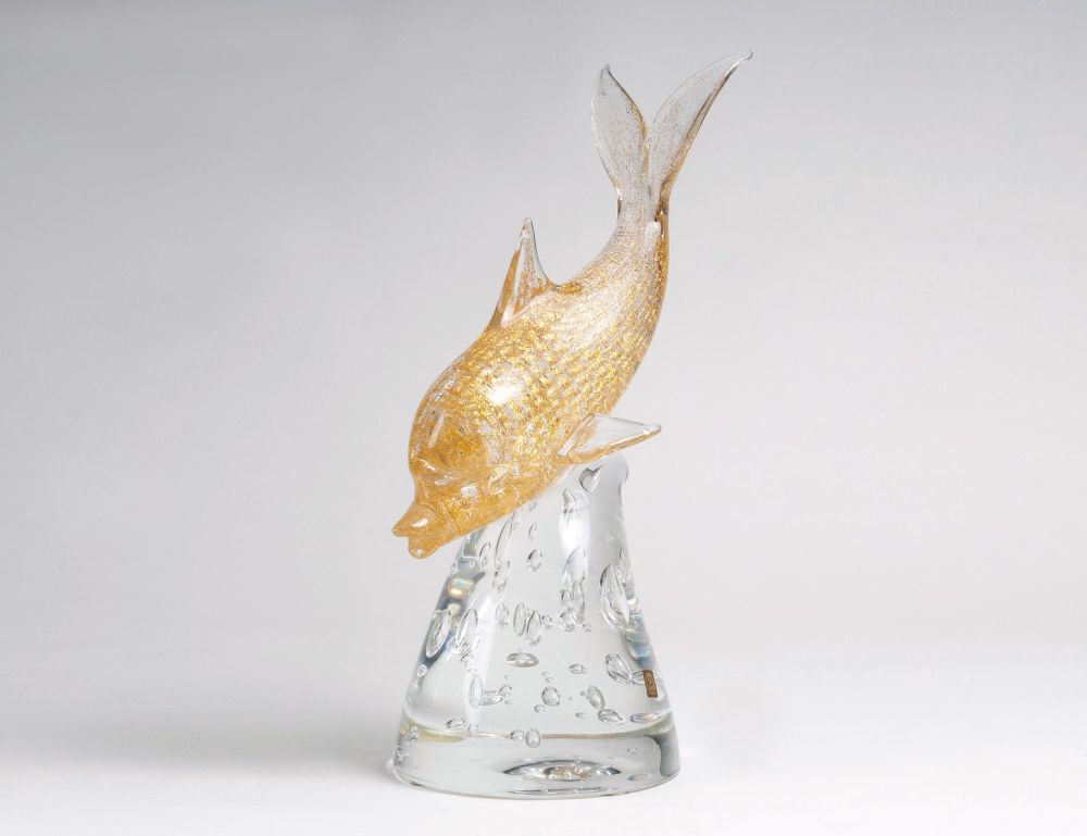 A Large Murano Glass Sculpture 'Jumping Dolphin'