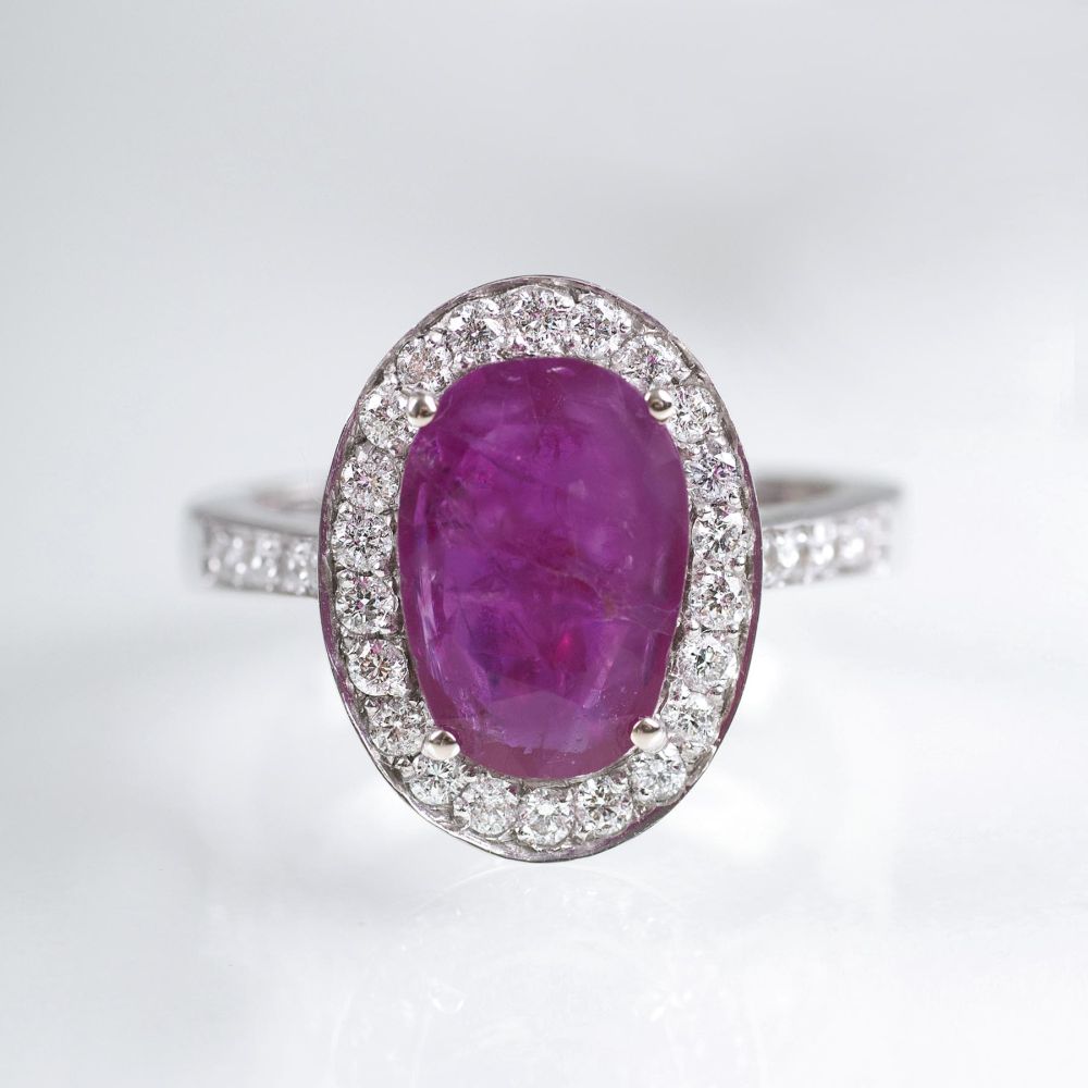 A Natural Burma Ruby Ring with Diamonds