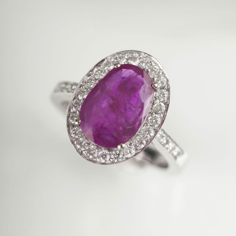 A Natural Burma Ruby Ring with Diamonds - image 2