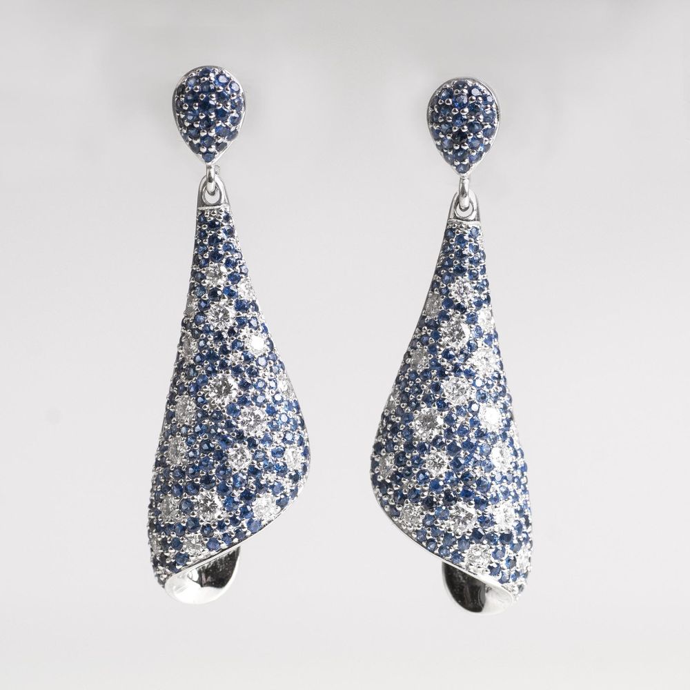 A Pair of Sapphire Diamond Earrings