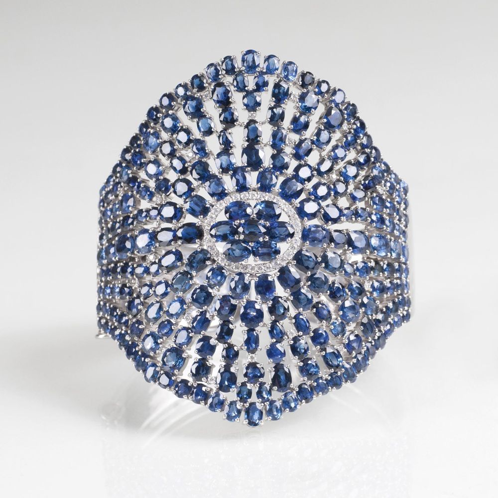 An exceptional, highcarat Saphire Diamond Bangle Bracelet