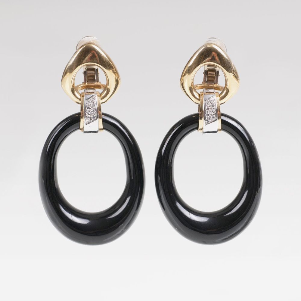 A Pair of large Onyx Diamond Earclips