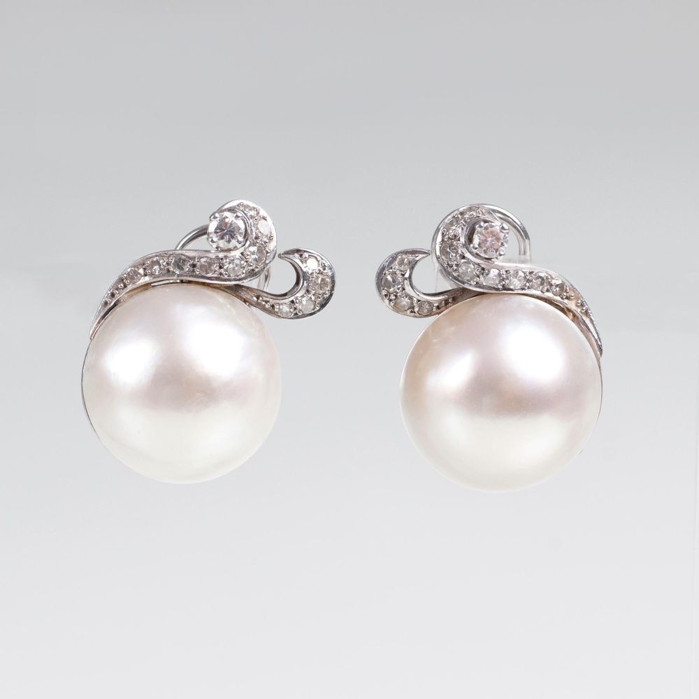 Paar Vintage Mabé-Perlen-Diamant-Ohrringe
