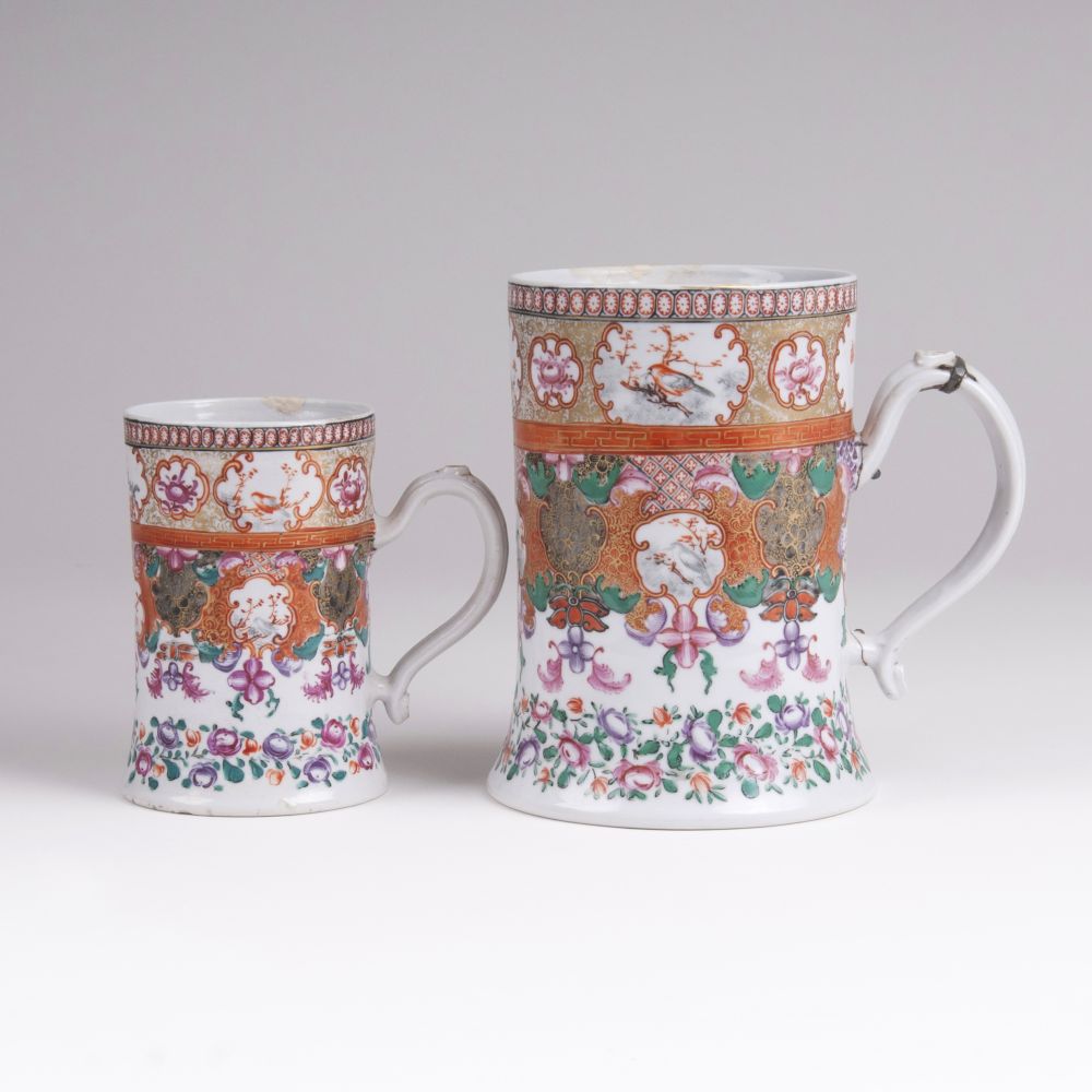 A Pair of Beakers with Oramental and Flower Painting