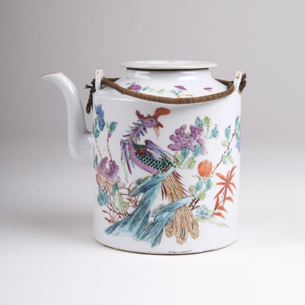 A Famille Rose Tea Pot with Phoenix in Landscape