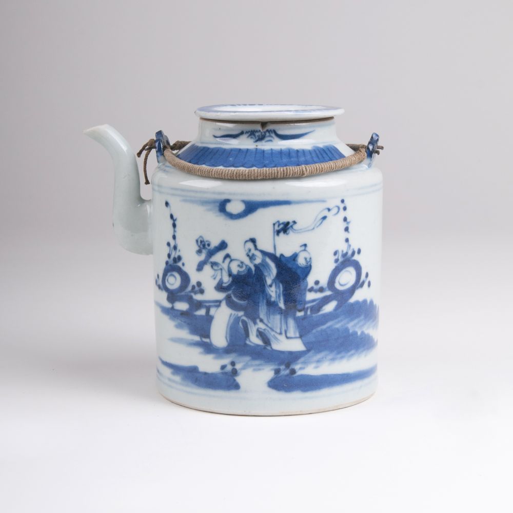 A Blue and White Teapot with Figural Scenes