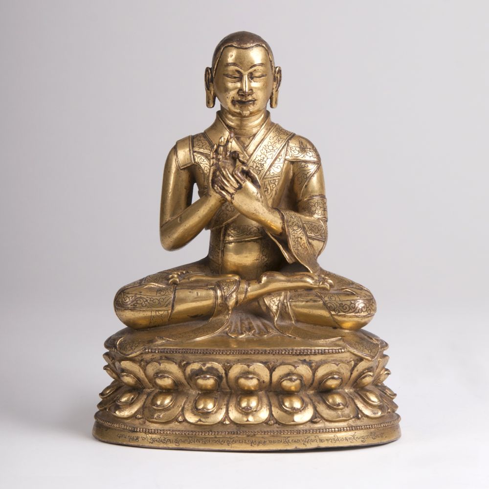 Feuervergoldete Bronze eines sitzenden Lama