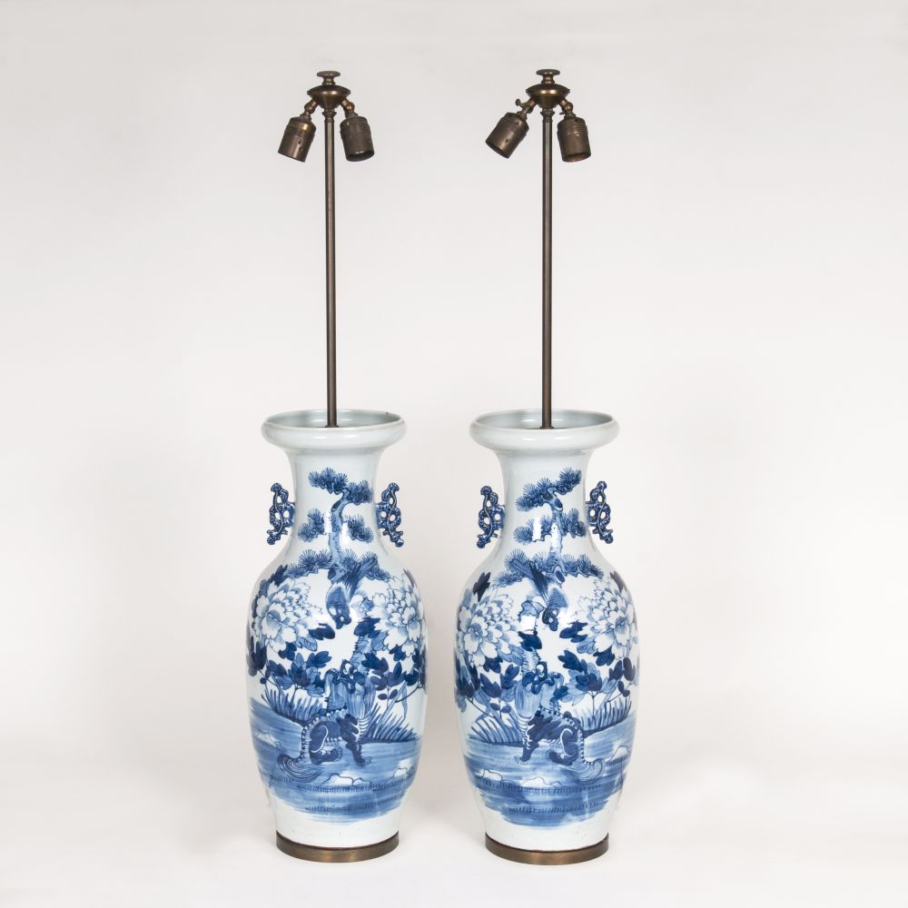 A Pair of Blue and White Lamps - image 2