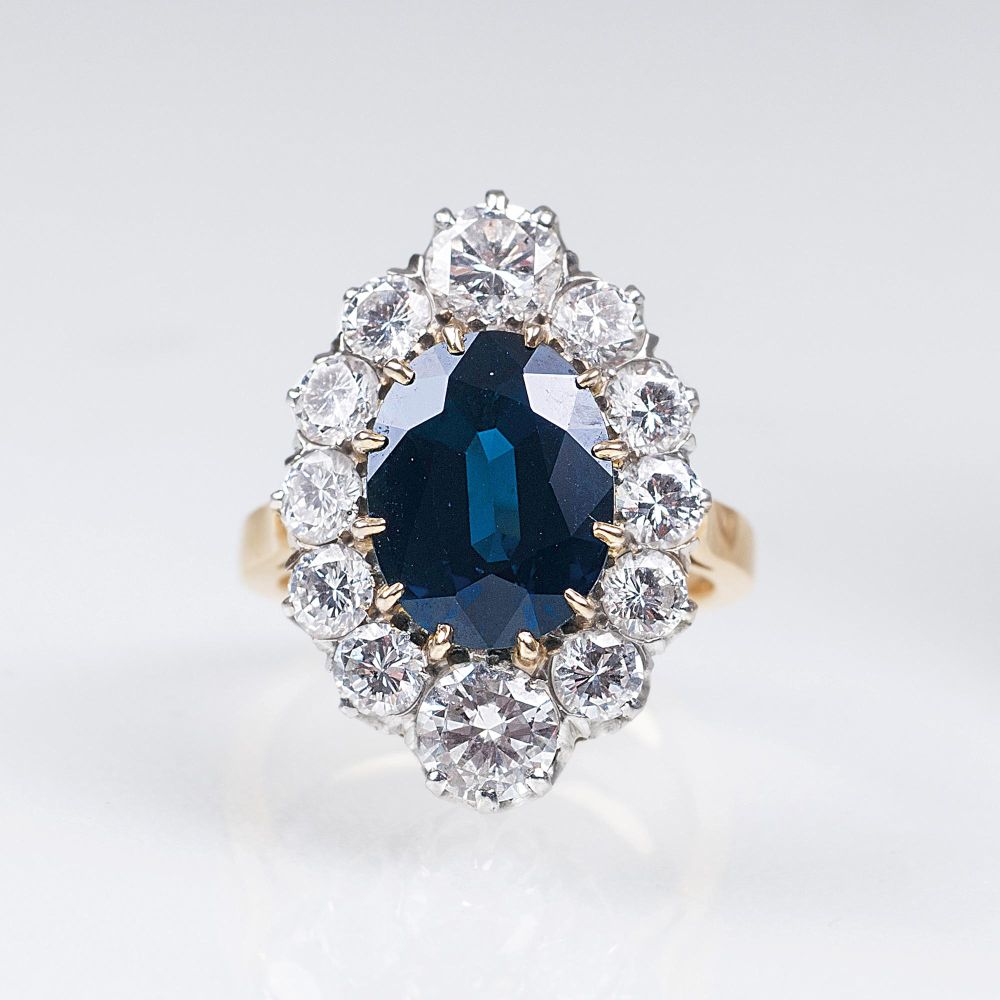 A Paris Art Nouveau Ring with Natural Sapphire and Diamonds