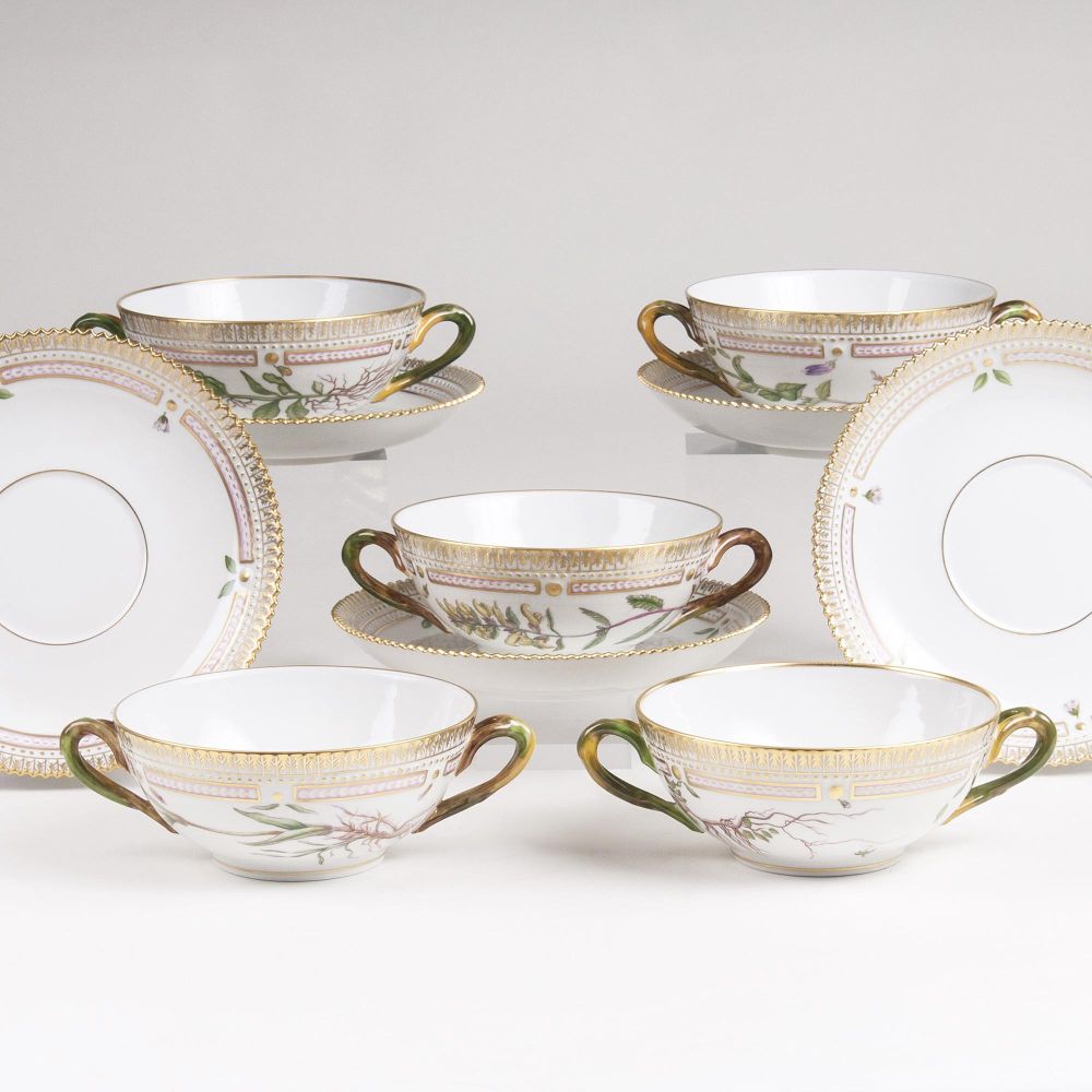 A Set of 5 'Flora Danica'  Soup Cups