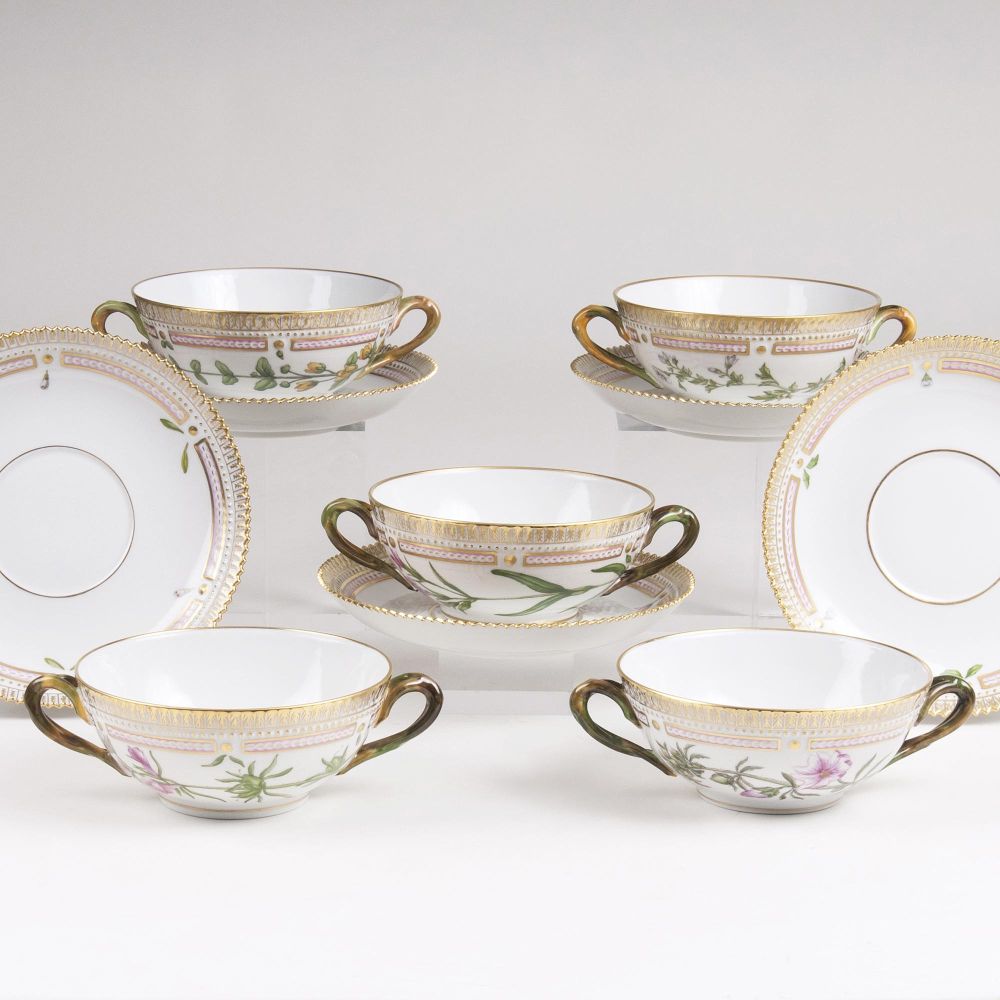 A Set of 5 'Flora Danica' Soup Cups