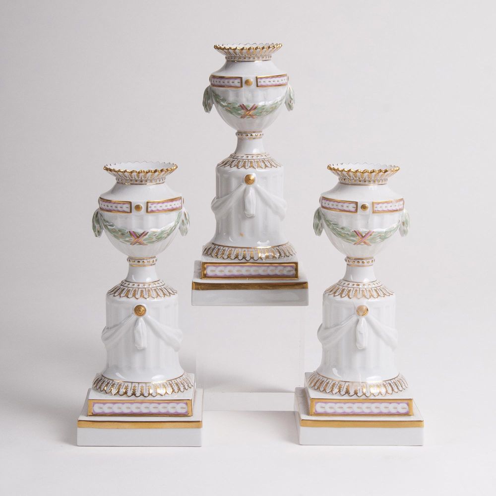 A Set of 3 'Flora Danica' Candlesticks