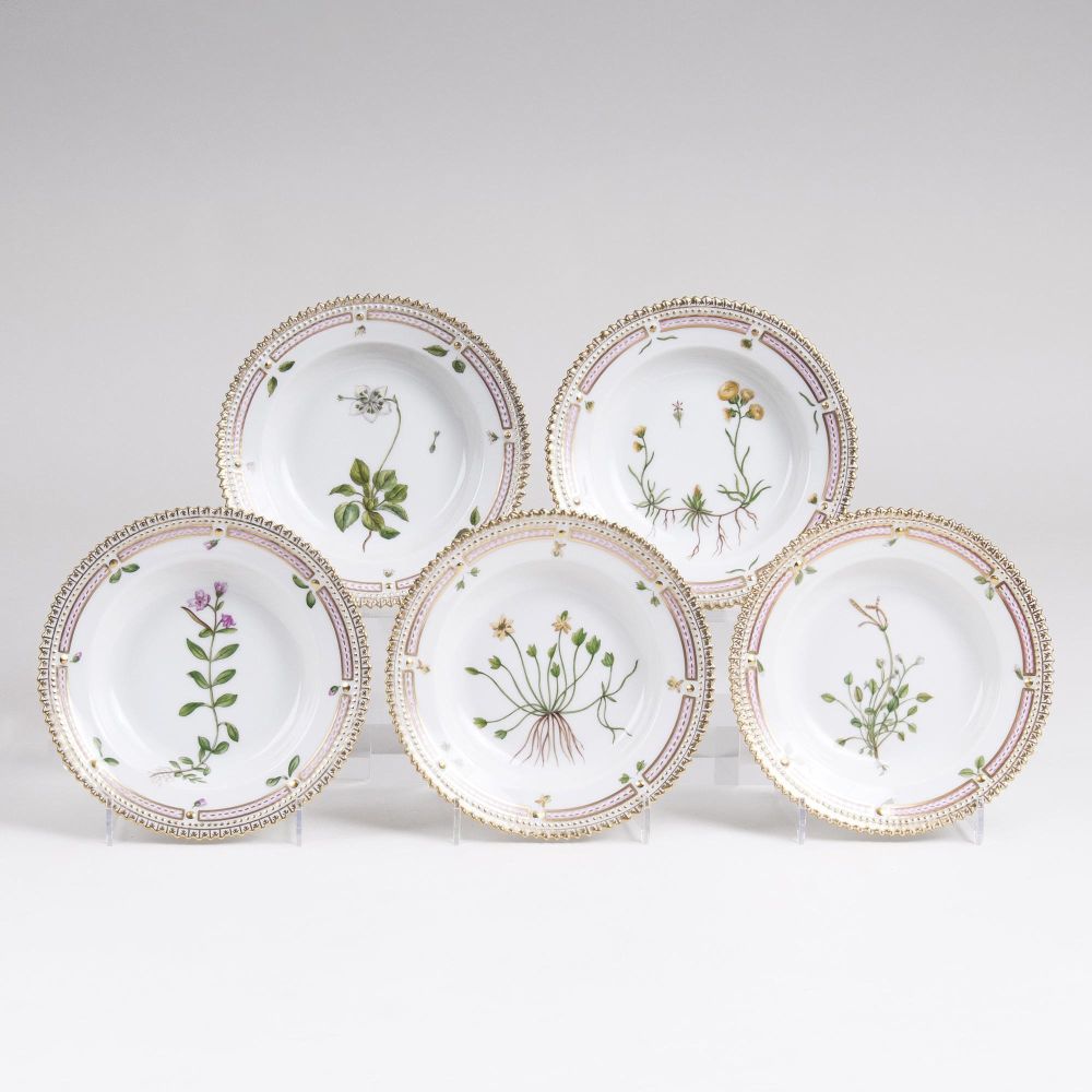 A Set of 5 'Flora Danica' Side Dishes