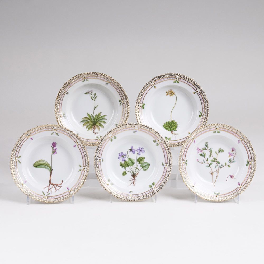 A Set of 5 'Flora Danica' Side Dishes