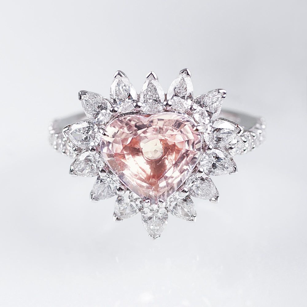 An Extraordinary, Natural Madagascar Pink Sapphire Ring with Diamonds