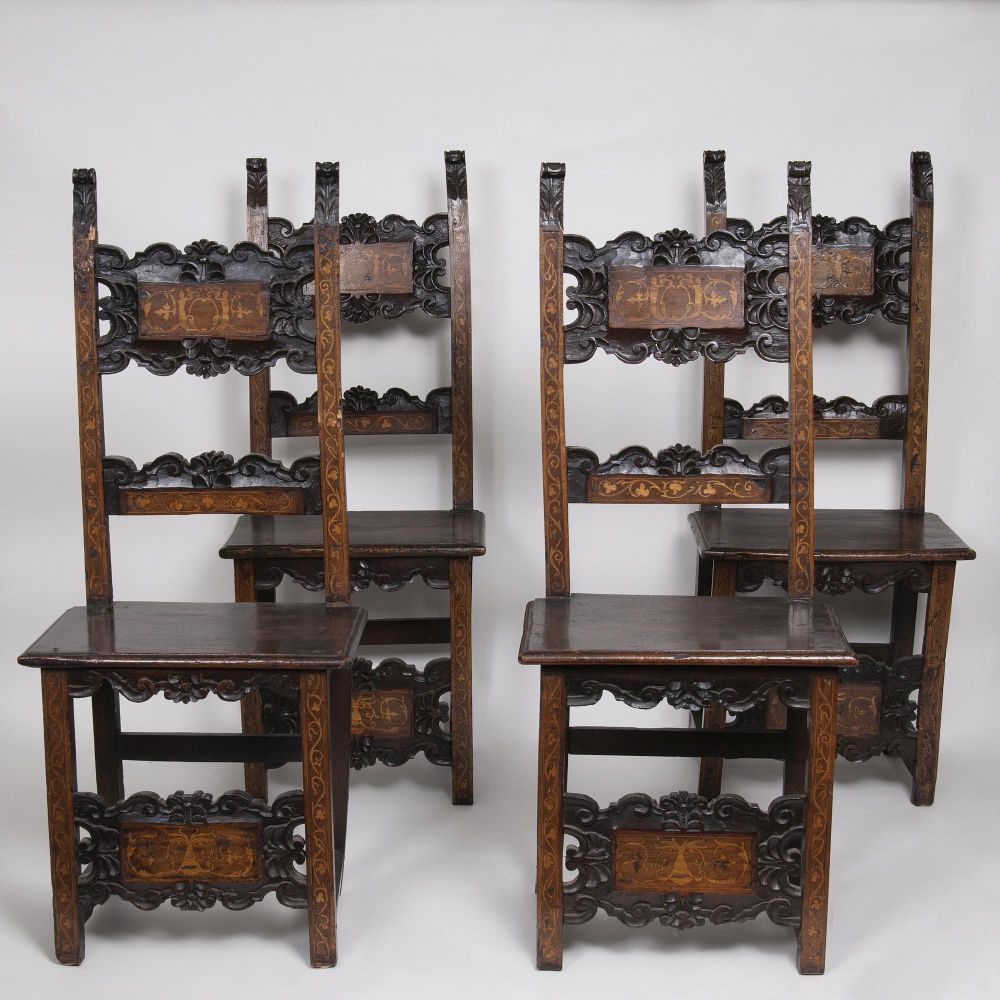 A Set of 4 Renaissance Chairs with a Floral Decor