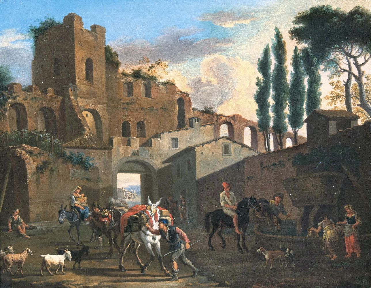 Ruinenlandschaft mit Reitern und Packtieren