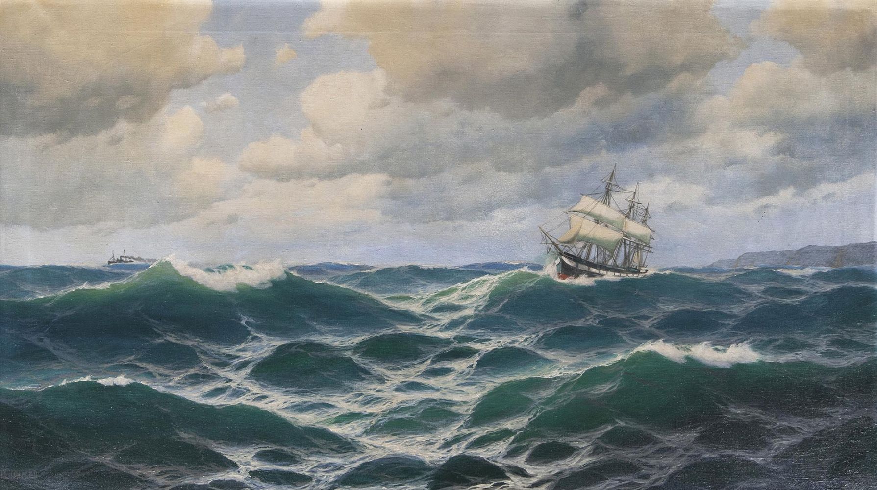 Three-Master and Steam Ship off the Coast