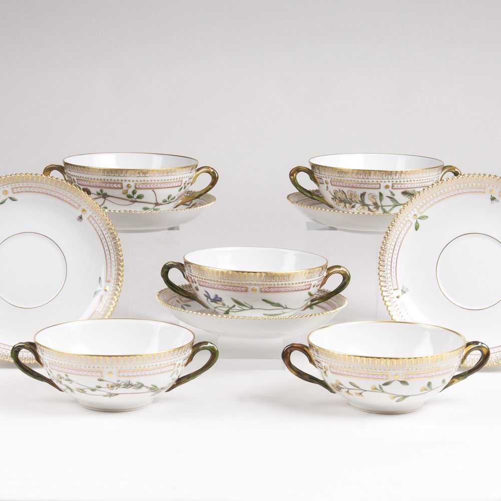 A Set of 5 'Flora Danica'  Soup Cups