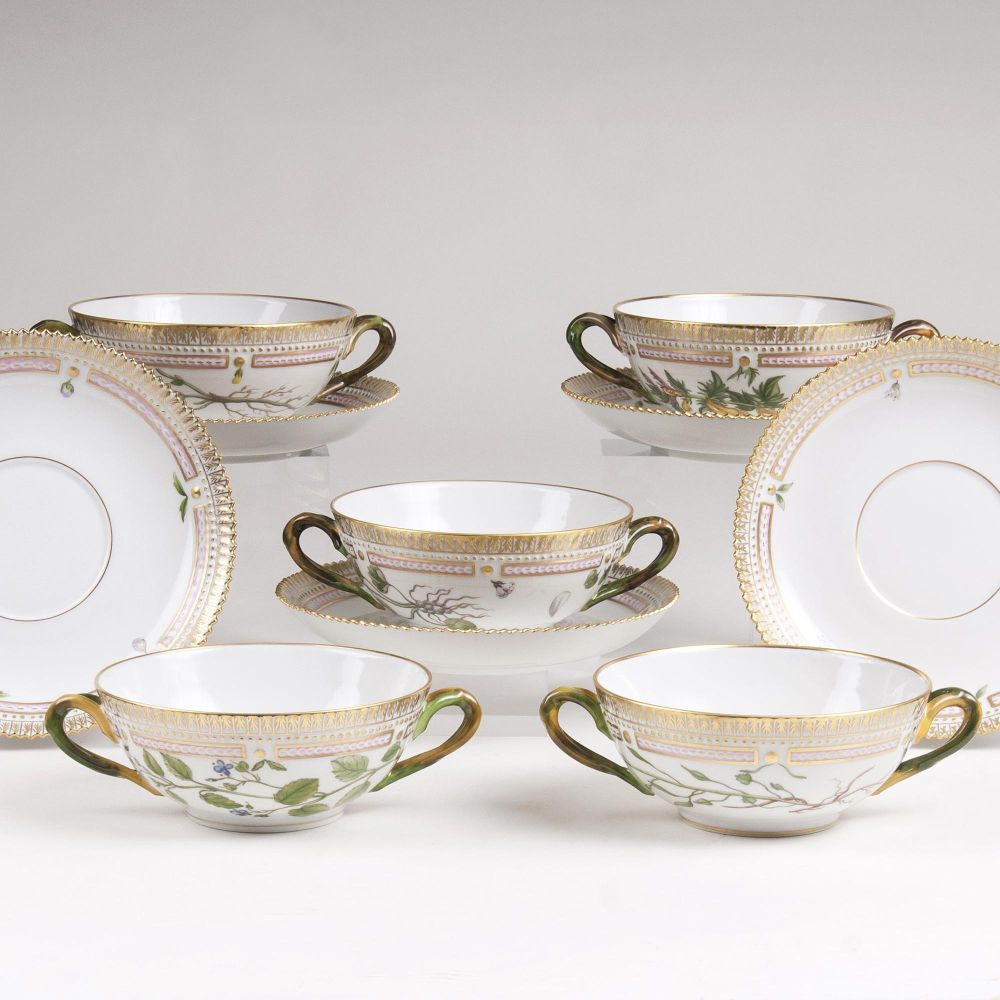 A Set of 5 'Flora Danica' Soup Cups