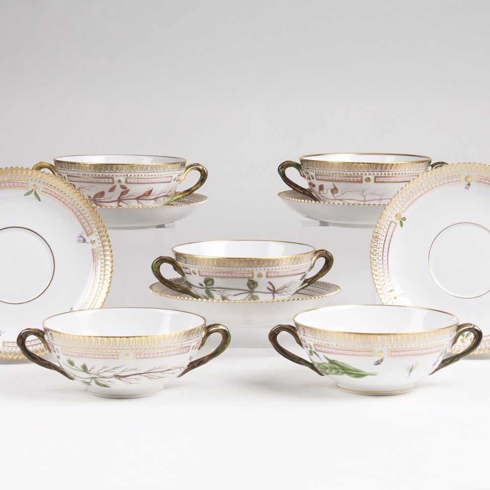 A Set of 5 'Flora Danica' Soup Cups