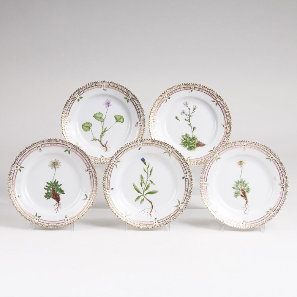 A Set of 5 'Flora Danica' Bread Plates