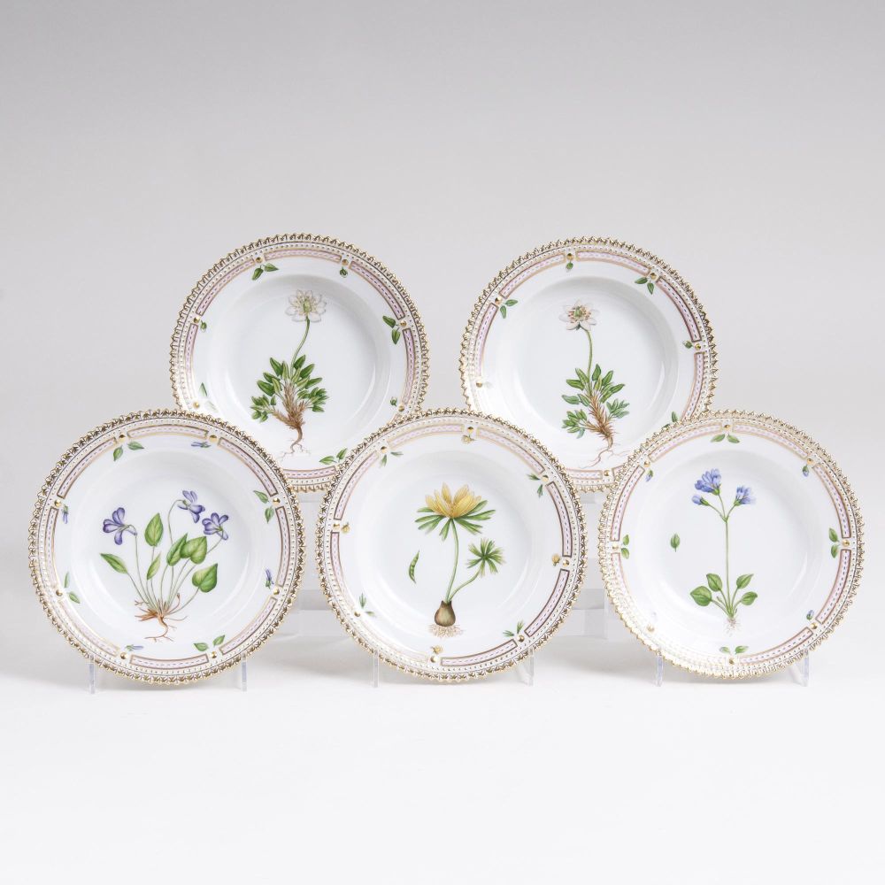 A Set of 5 'Flora Danica' Side Dishes