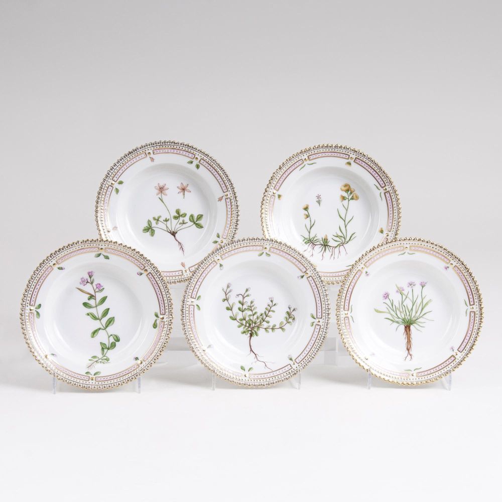 A Set of 5 'Flora Danica' Side Dishes