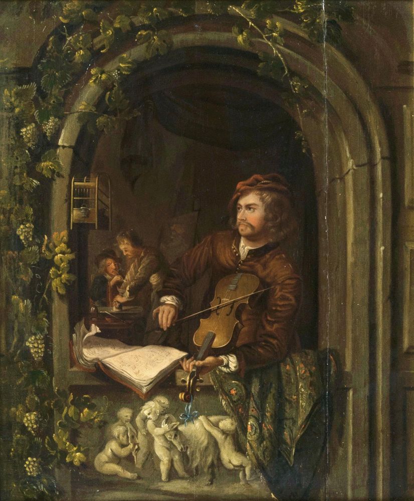 Violin Player in a Window