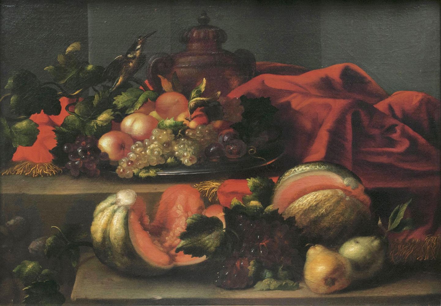 Still Life with Fruits, a Kingfisher and a Vase