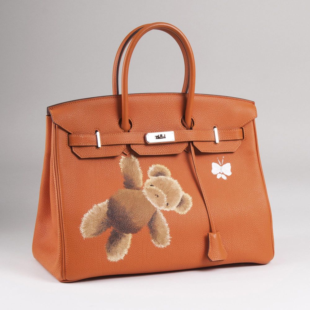 Handtasche 'Birkin 35' mit Handbemalung von Nanou Herman