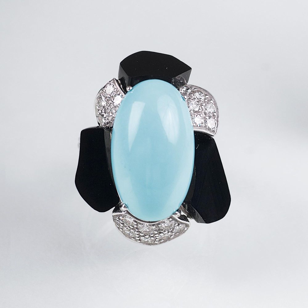 Türkis-Onyx-Ring mit Diamant-Besatz