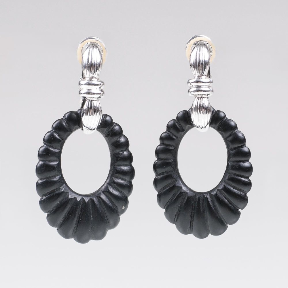 A Pair of modern Onyx Earclips