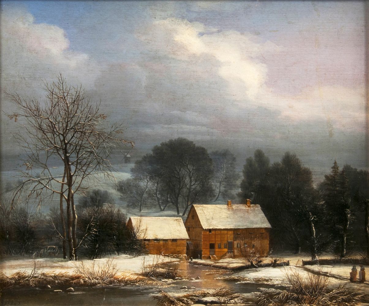 Winterlandschaft mit Wassermühle