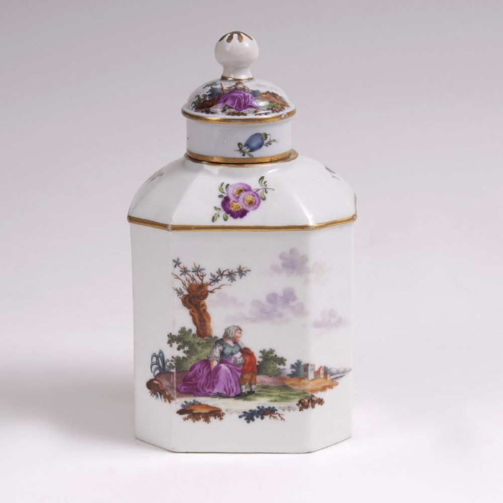 A Tea Caddy with Genre Painting