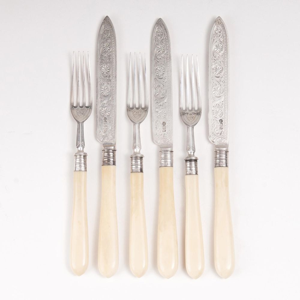 A Dinner Set with Ivory Handles for 12 Person