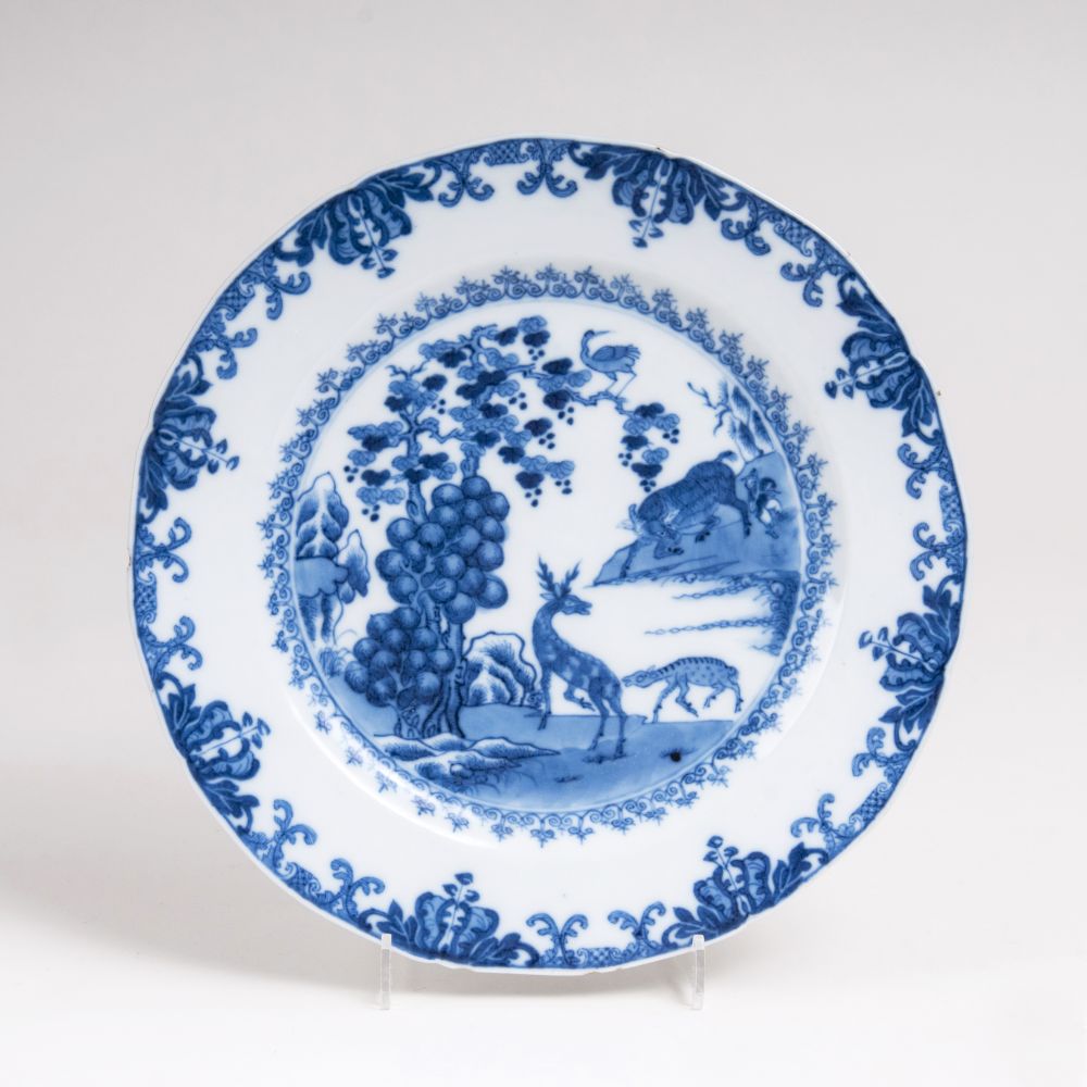 A Chinese Export Blue and White Plate with Deers