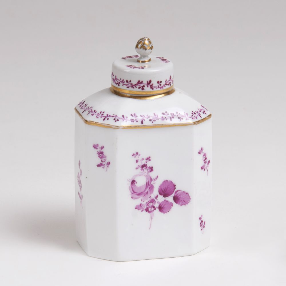 A Tea Caddy with Purple Flowers