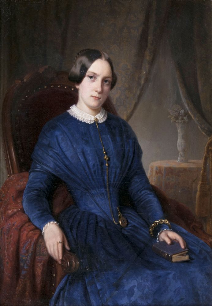 Monogrammist J.H., Portraitmaler tätig Mitte 19. Jh. - Junge Frau in Blau Junge Frau in Blau