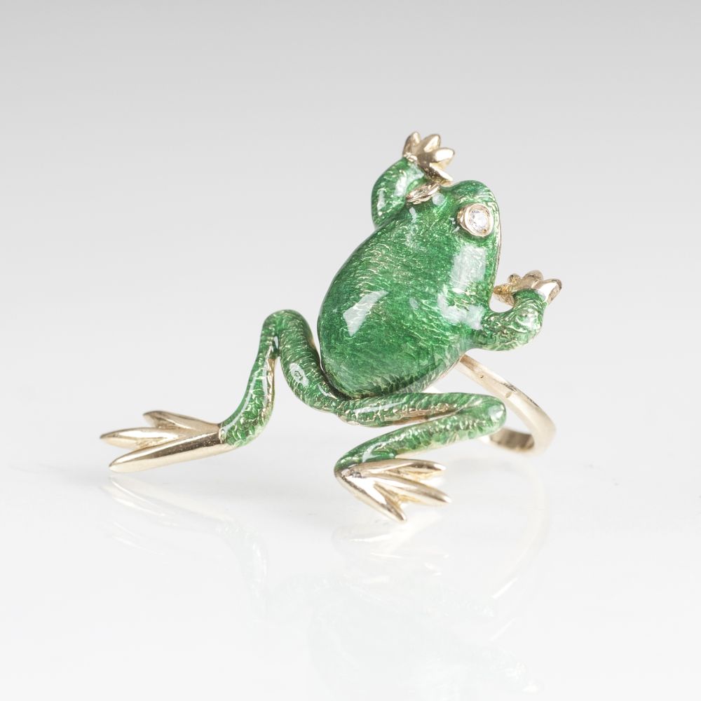 A Gold Enamel Ring 'Frog'