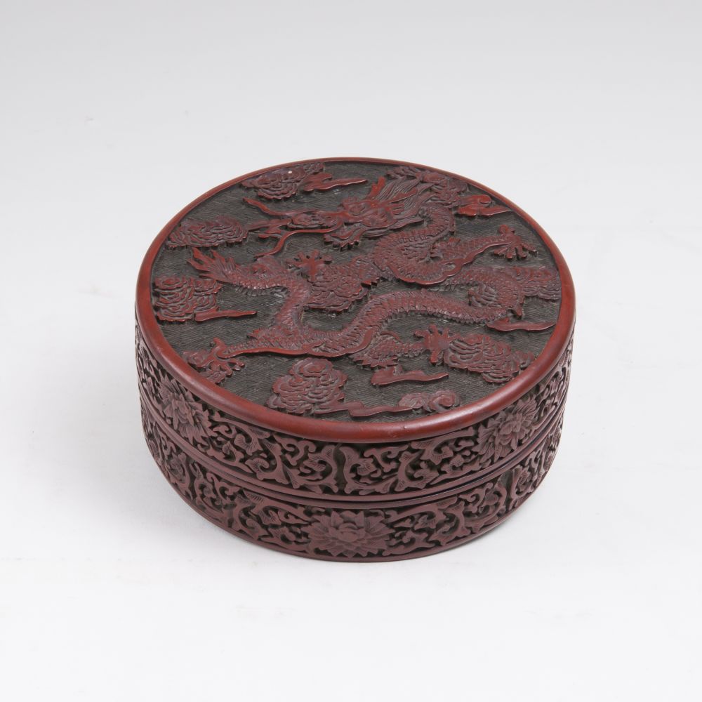 A Round Red Laquered Box with Dragon