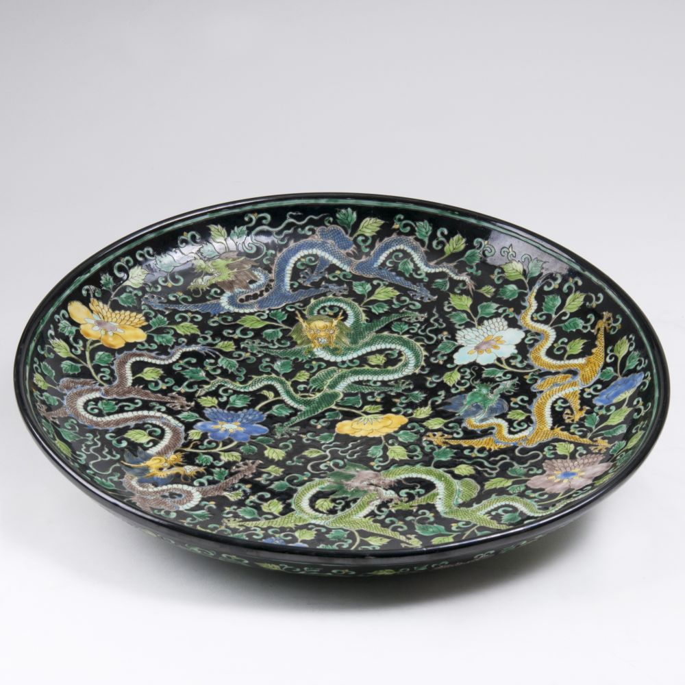 A Large Famille-noire Plate with Dragon