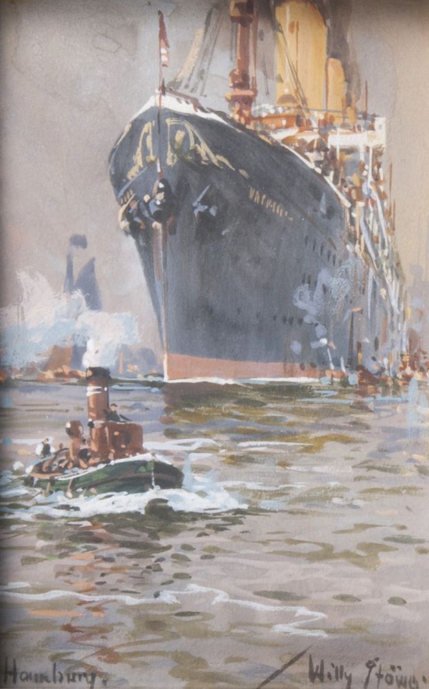 Transatlantic liner Vaterland and tugboat