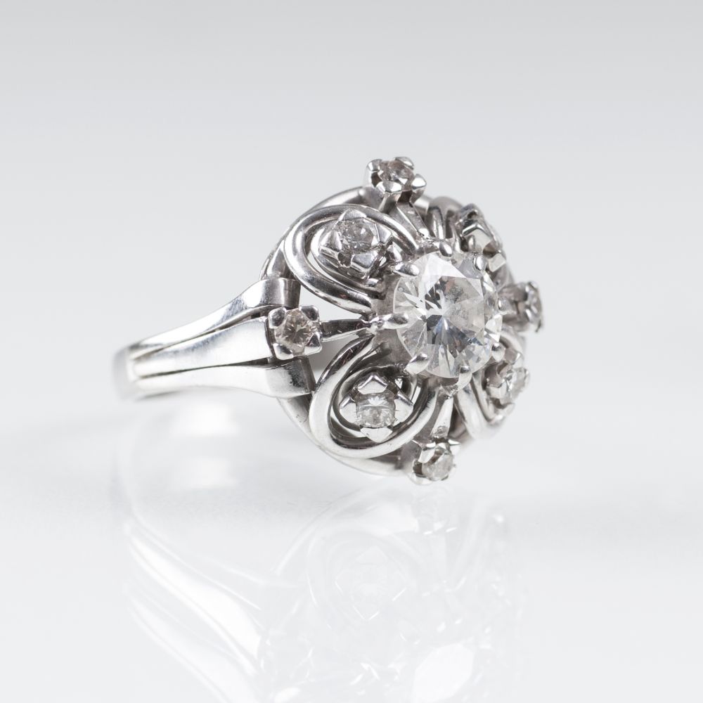 A large Solitaire Platinum Ring with Diamonds