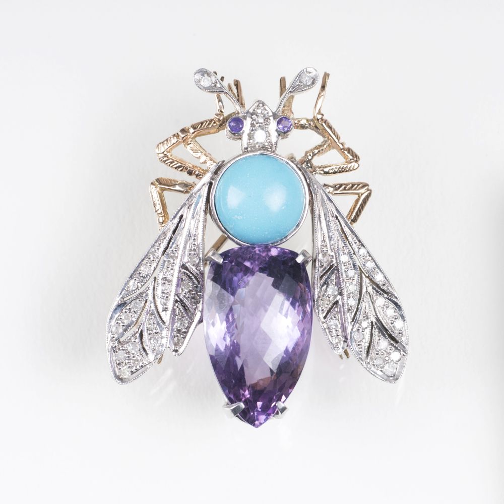 A Gemstone Insect Brooch 'Fly' in Belle Epoque style
