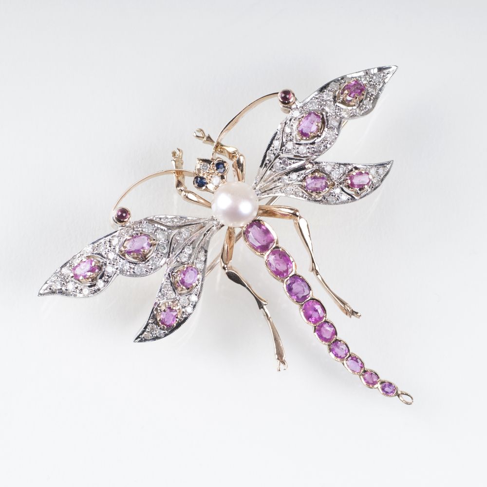 A Gemstone Insect Brooch 'Dragonfly' in Belle Epoque style