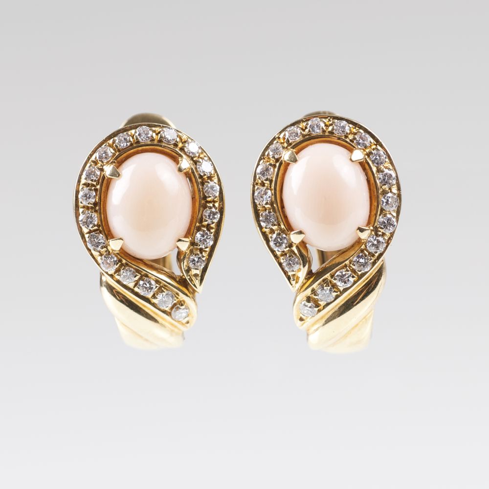 A Pair of Coral Diamond Earrings