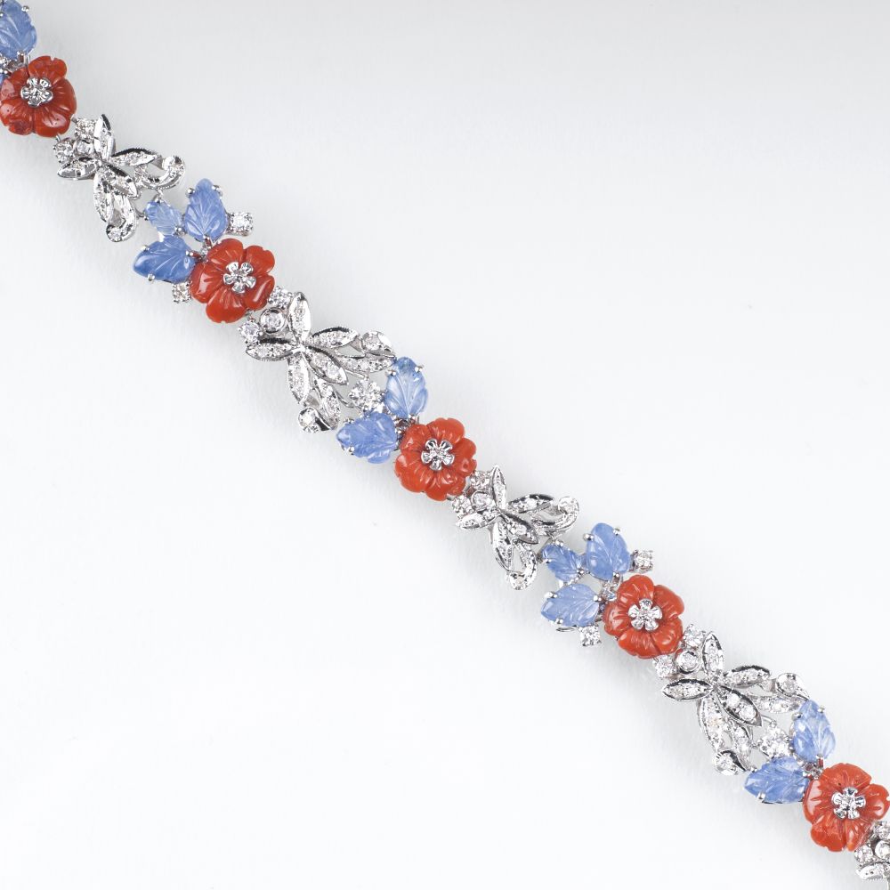 Saphir-Brillant-Armband mit Korallen-Blüten
